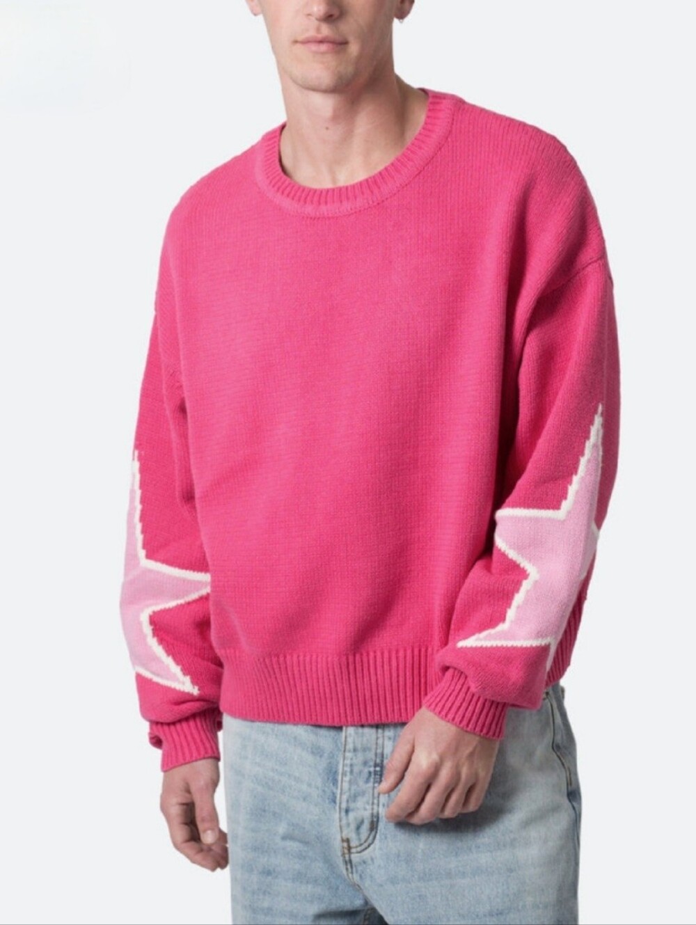 MNML Mens Pink Star Crewneck Sweater Size XL